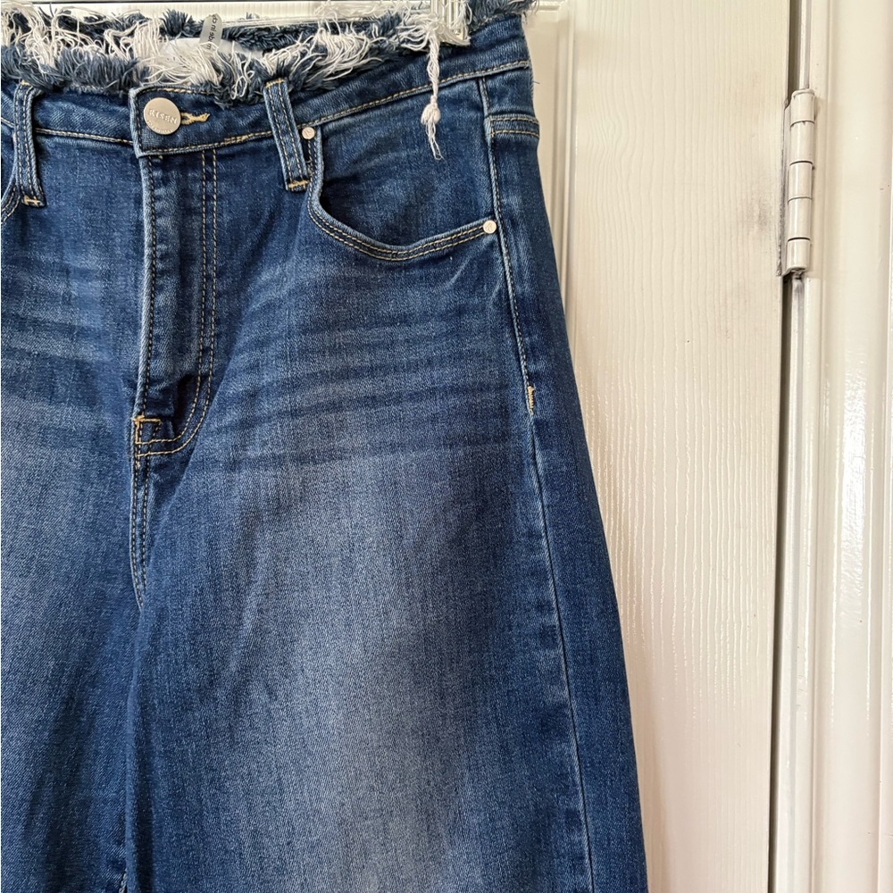Risen Jeans High Rise Wide Leg Fray Hem & Waist Medium Wash Jeans Size 29" - Picture 3 of 15